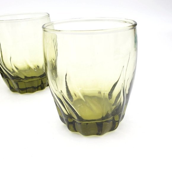 4  Anchor Hocking Ivy Green Glasses Park Central Star‎ Fire Swirl Short Drinking - Picture 2 of 5